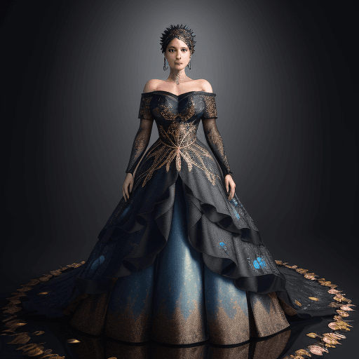 AI generated: A full body photorealistic beautiful dress made entirely of leaves with blue apple texture, rose pat...