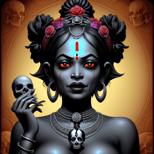 AI generated: 
 Goddess kali, Hindu mythology, black mother, skulls


