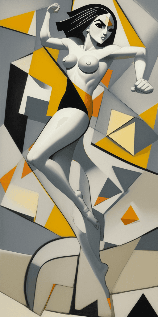 AI generated: (16k4d art rfktrstyle Half a pound of tuppenny rice), Cubist Angles, (Dynamic Pose)