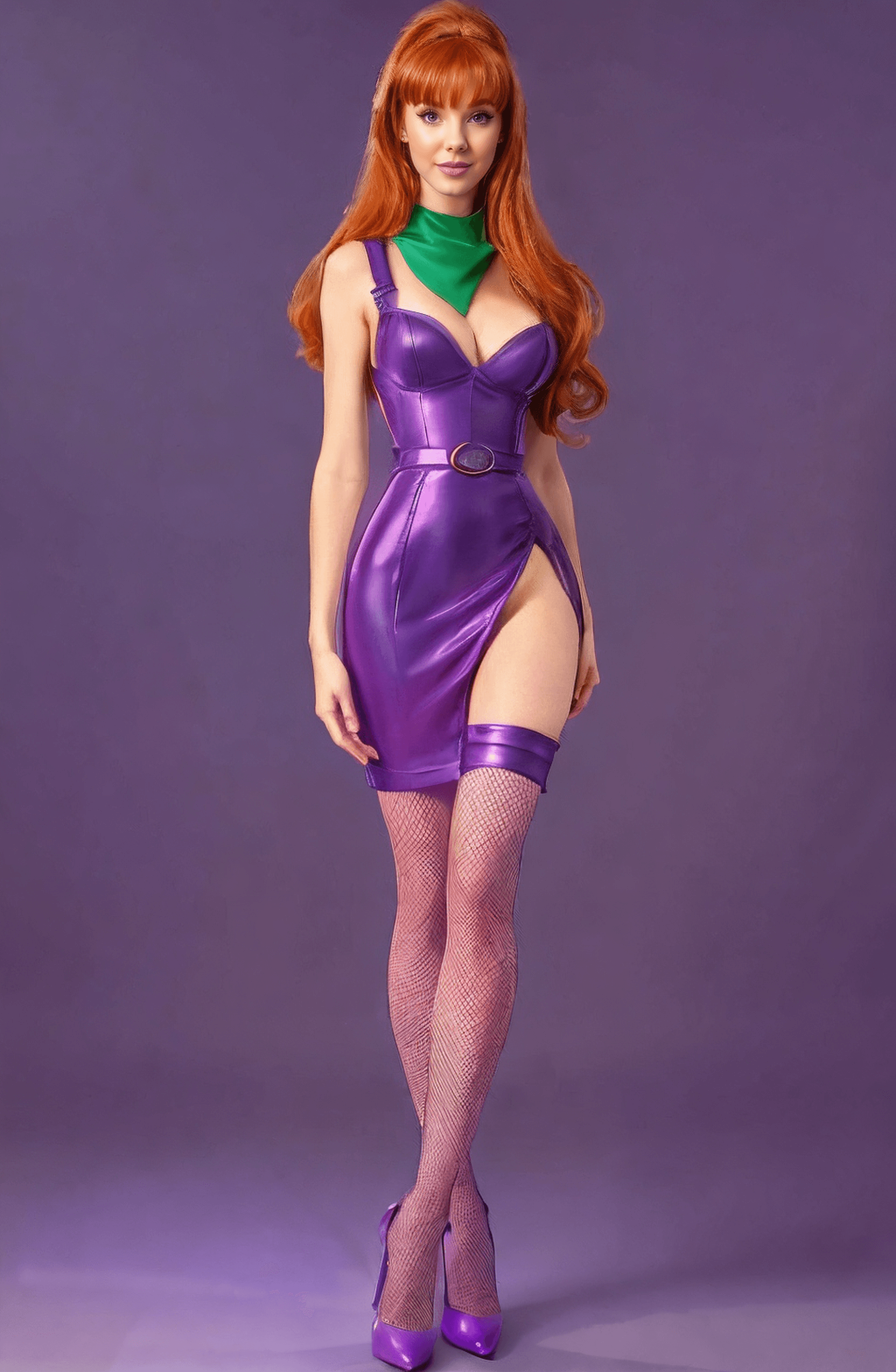 AI generated: Create a hyper realistic photo realism image of Daphne, from the Scooby doo cartoon.  