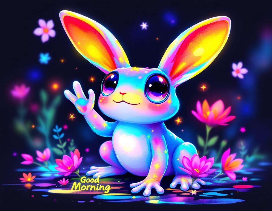 AI generated: The words "Good Morning" are overlaid top of image in a  small tiny discreet semi-transparent funky ...