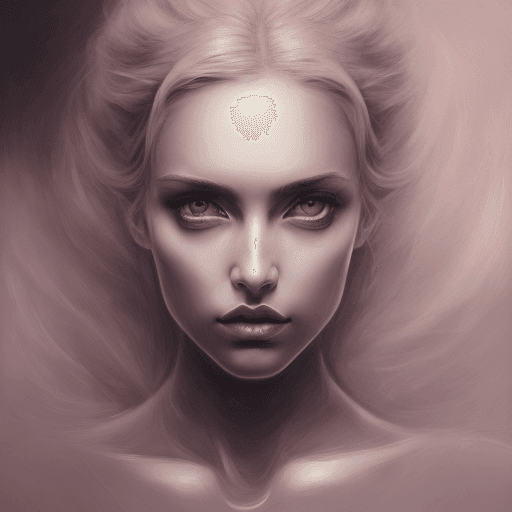 AI generated: portrait of goddess girl, (cleavage), (busty), blonde, dreamy and ethereal, expressive pose, big bla...