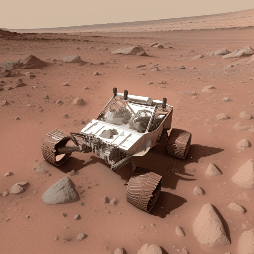 AI generated: pink boy, smashing the mars rover vehicle on the surface of mars --ar 16:9