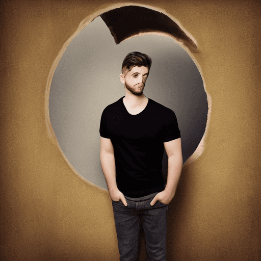 AI generated: full body, portrait, men, whearing a black shirt, semi-realistic, confident