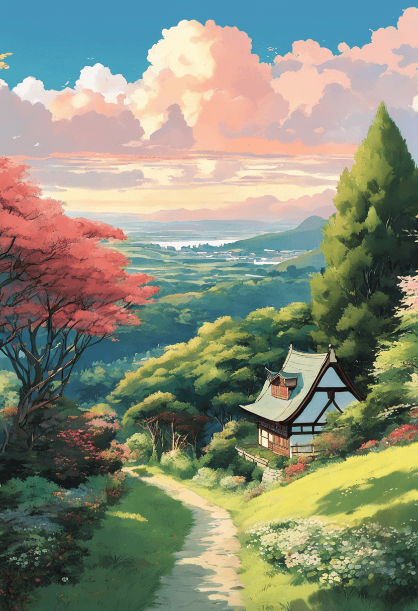 AI generated: aesthetic landscape picture anime, Ghibli, detailed, vibrant colors, HDR,~*~Enhance~*~, ~*~Ghibli~*~