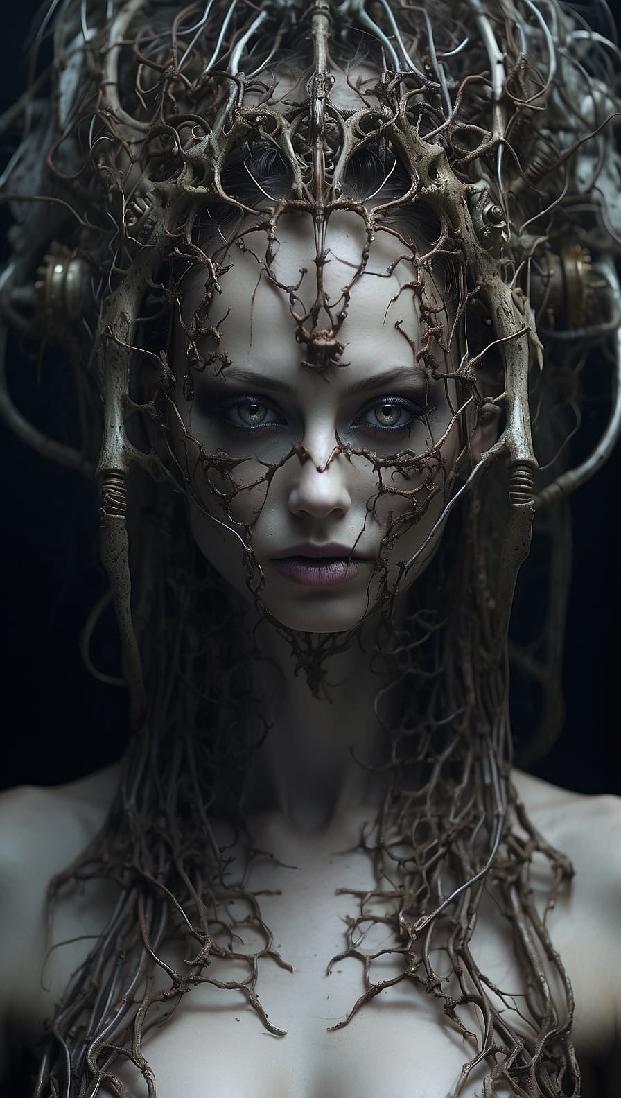 AI generated: A portrait of a woman in the world of H.R.Giger 