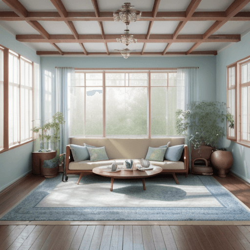 AI generated: High resolution photography interior design, dreamy sunken living room conversation pit, wooden floo...