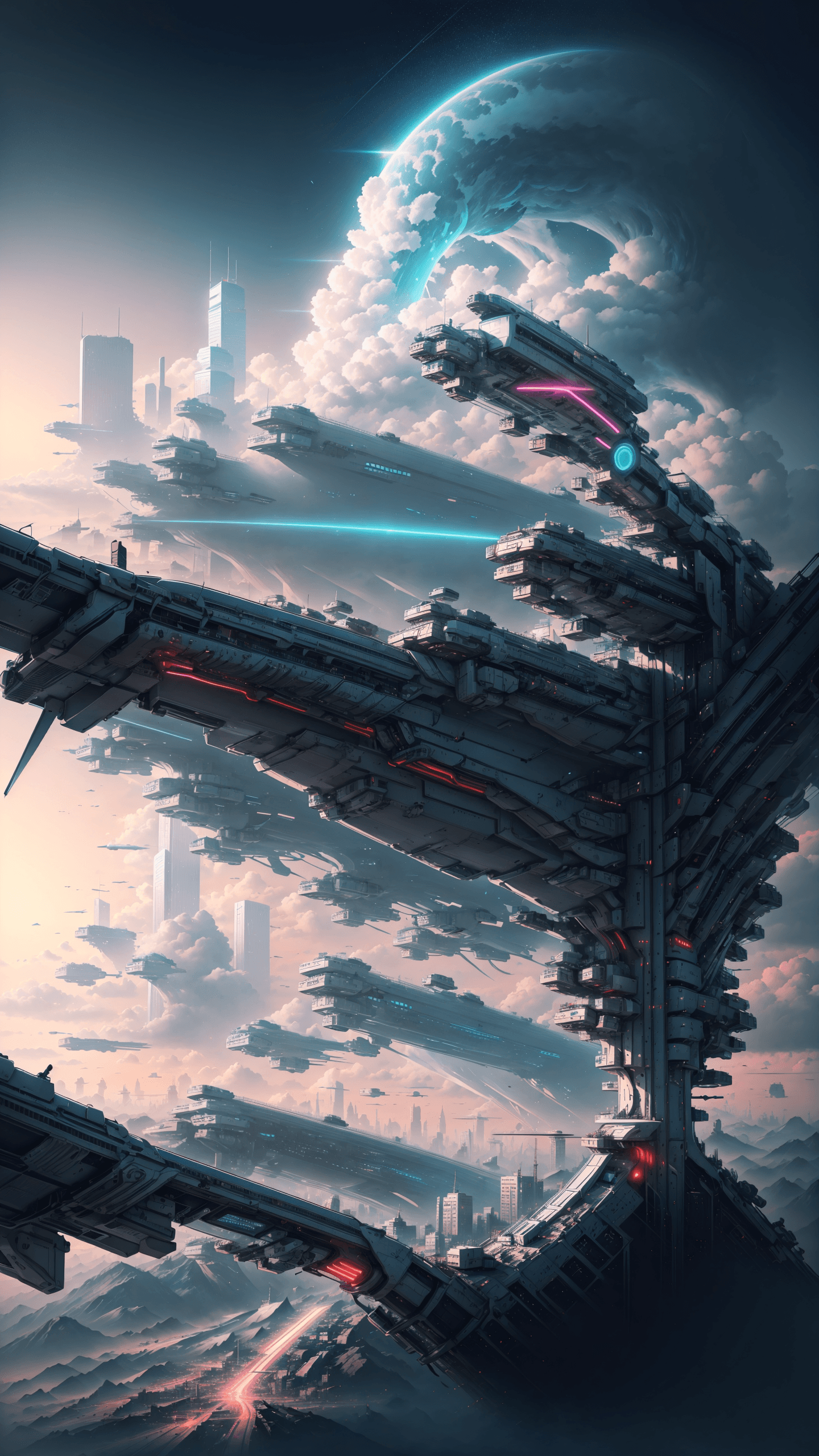 AI generated: A breathtaking landscape in vibrant colors, designed for a mobile wallpaper, featuring a futuristic ...