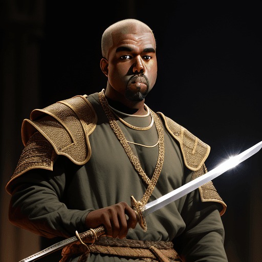 AI generated: Kanye West holding a medieval
 sword

