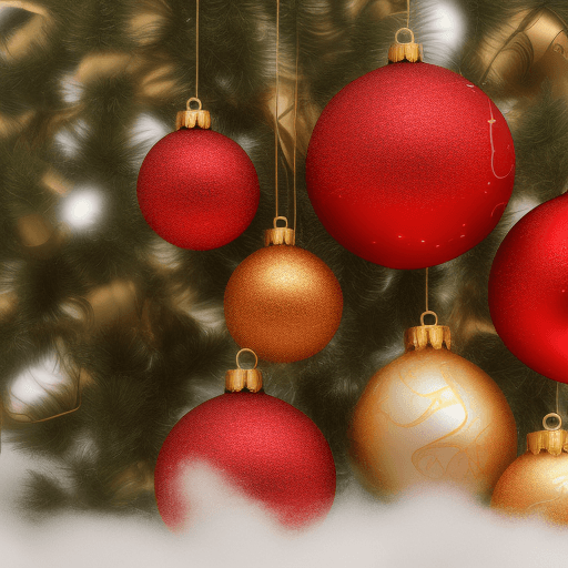 AI generated: red and gold Christmas balls on tree backgroud