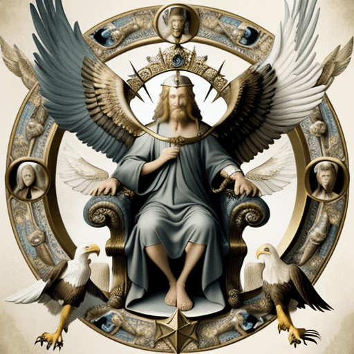 AI generated: Biblically Accurate Angels, Hieronymus Bosch, Eagle, Cherubim, Dominion, Tattoo, Infinity, Throne