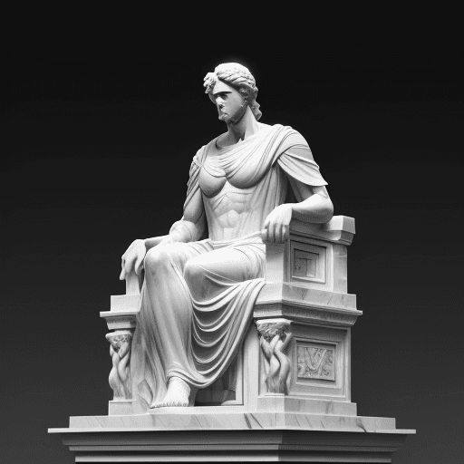 AI generated: a marble statue of a sad and pensive Greek philosopher, black background, statue in a classical styl...