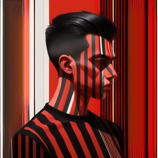 AI generated: modern art, man model face side with minimalist overlay of stripes graphic design, flat, focus on th...