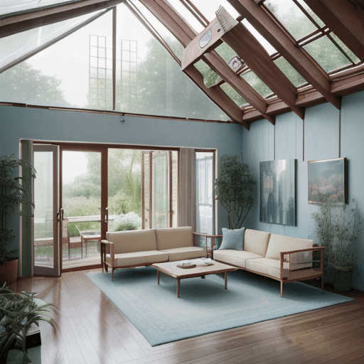 AI generated: High resolution photography interior design, dreamy sunken living room conversation pit, wooden floo...