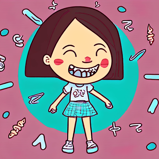 AI generated: a perpetually happy and optimistic cartoon girl who spreads joy wherever 