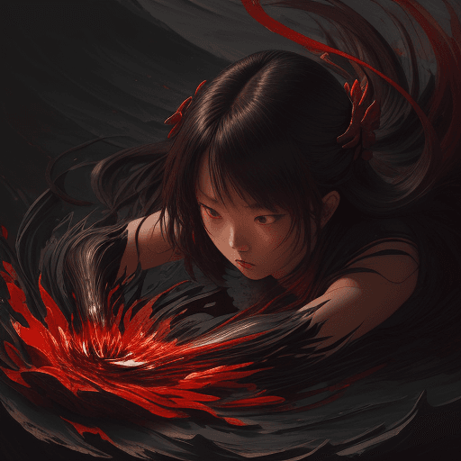AI generated: an image with a character on an island, in the style of kawacy, dark bronze and red, luminous brushw...