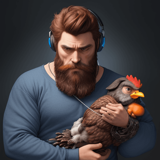 AI generated: a man, 3 mm dark hair, 3 mm dark beard, a blue sweat-shirt, a blue jeans, a dark headphone. The man ...