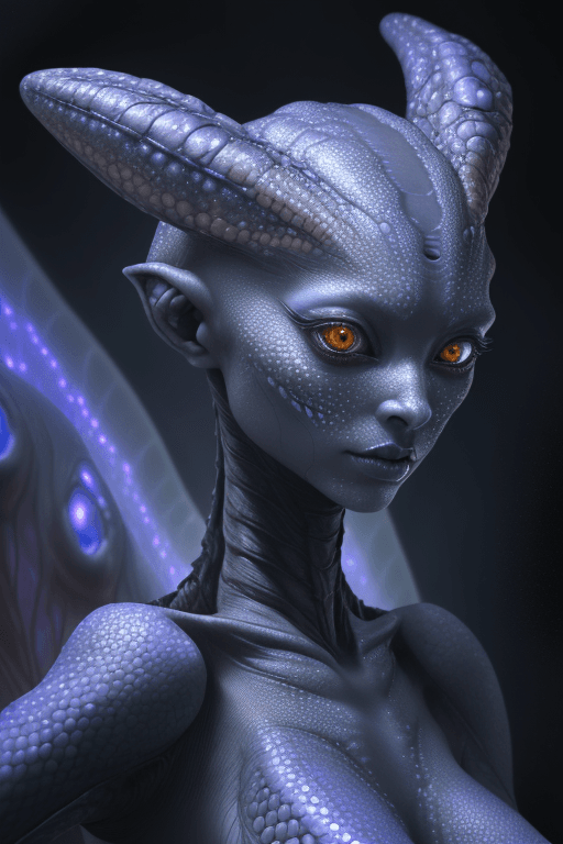 AI generated: A close up portrait of a (((fantasy mesmerizing alien humanoid female, amazingly beautiful ethereal ...