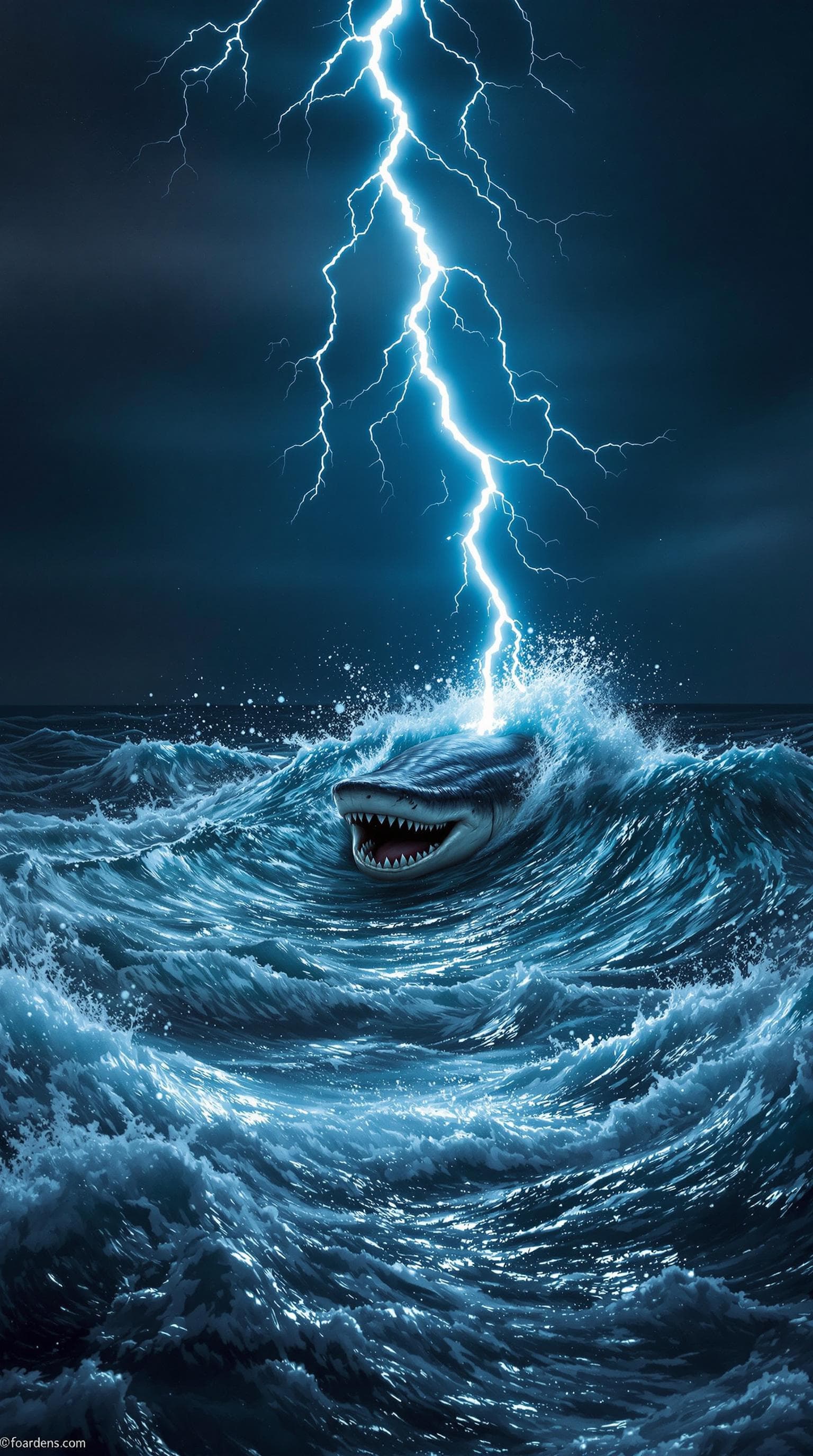 AI generated: 
OPEN OCEAN-A KRAKEN EMERGING FROM THE OCEAN DEPTHS   Lightning forks across the dark sky, illuminat...