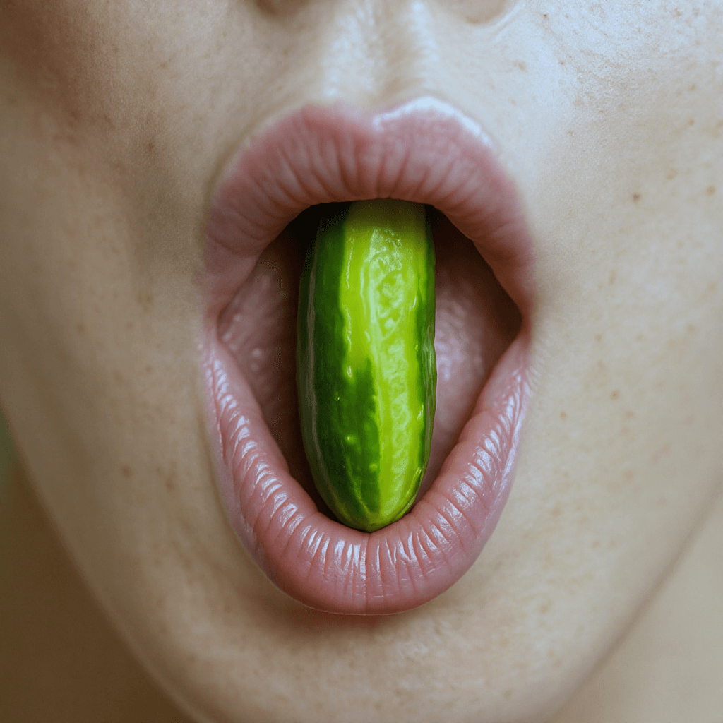 AI generated: A realistic photo of a woman with a cucumber in her vagina