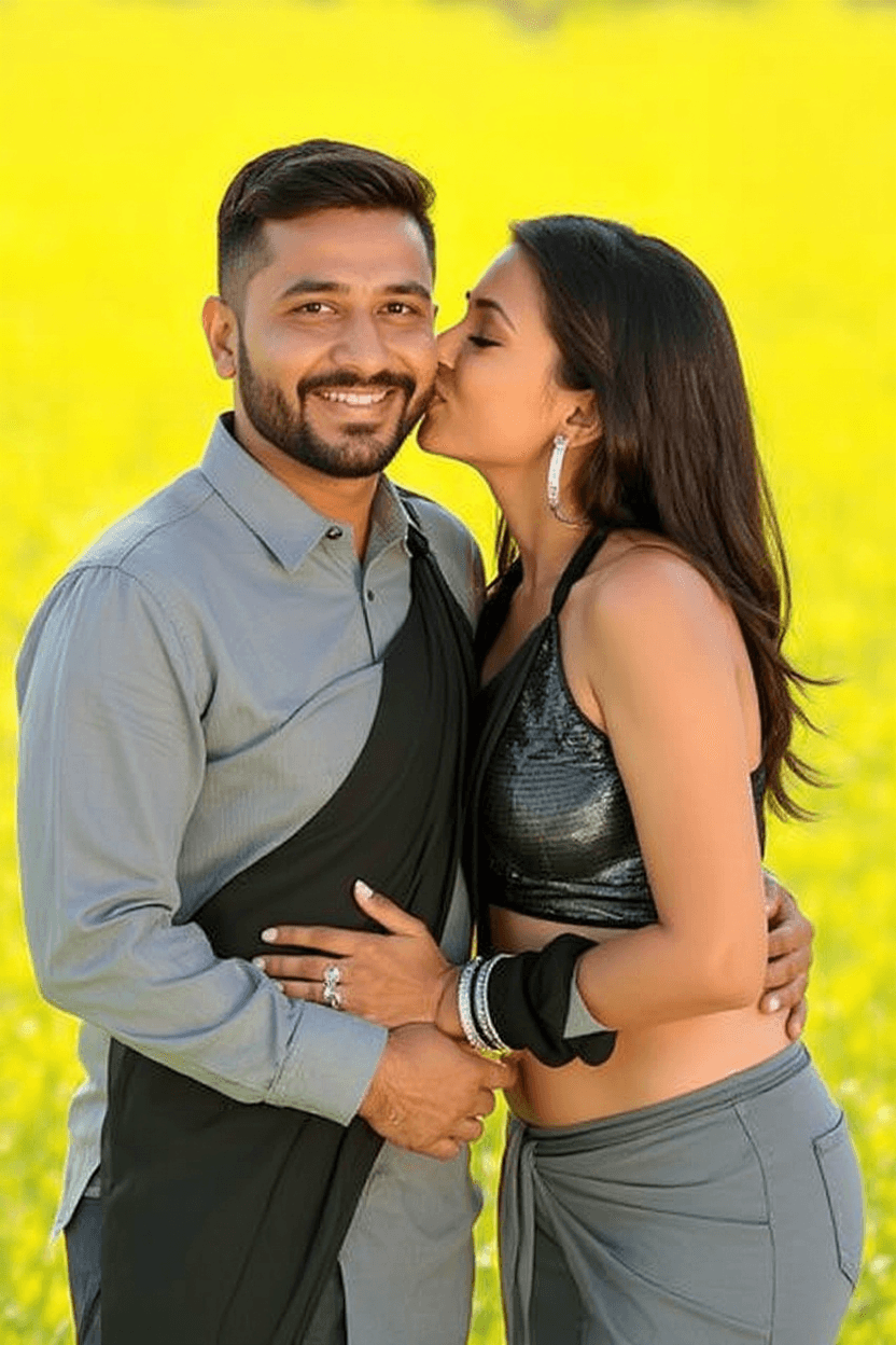 AI generated: Hot Indian wife kissing husband friend with husband 