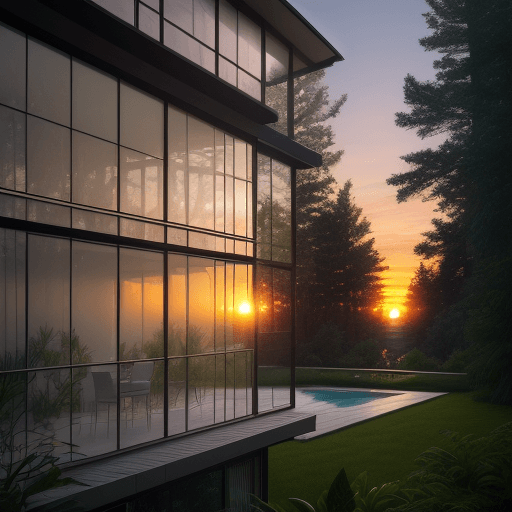 AI generated: a hyper realistic photo of a beautiful house where Walls are made of windows in mid-century style at...