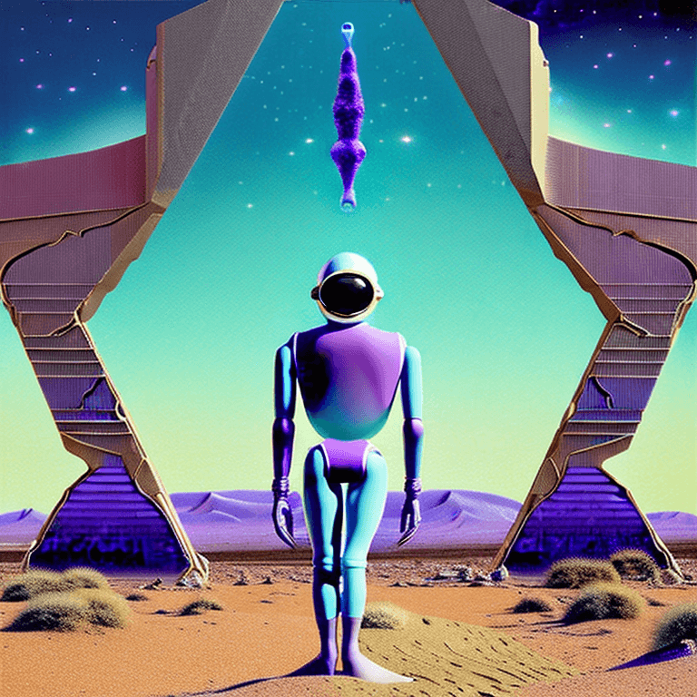 AI generated: album cover illustration of a strange mysterious desolate desert with blue sand , painting like ,blu...