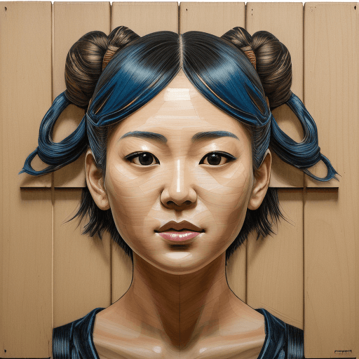 AI generated: a japanese woman's face made from wooden boards, in the style of tim okamura, abstraction-création, ...
