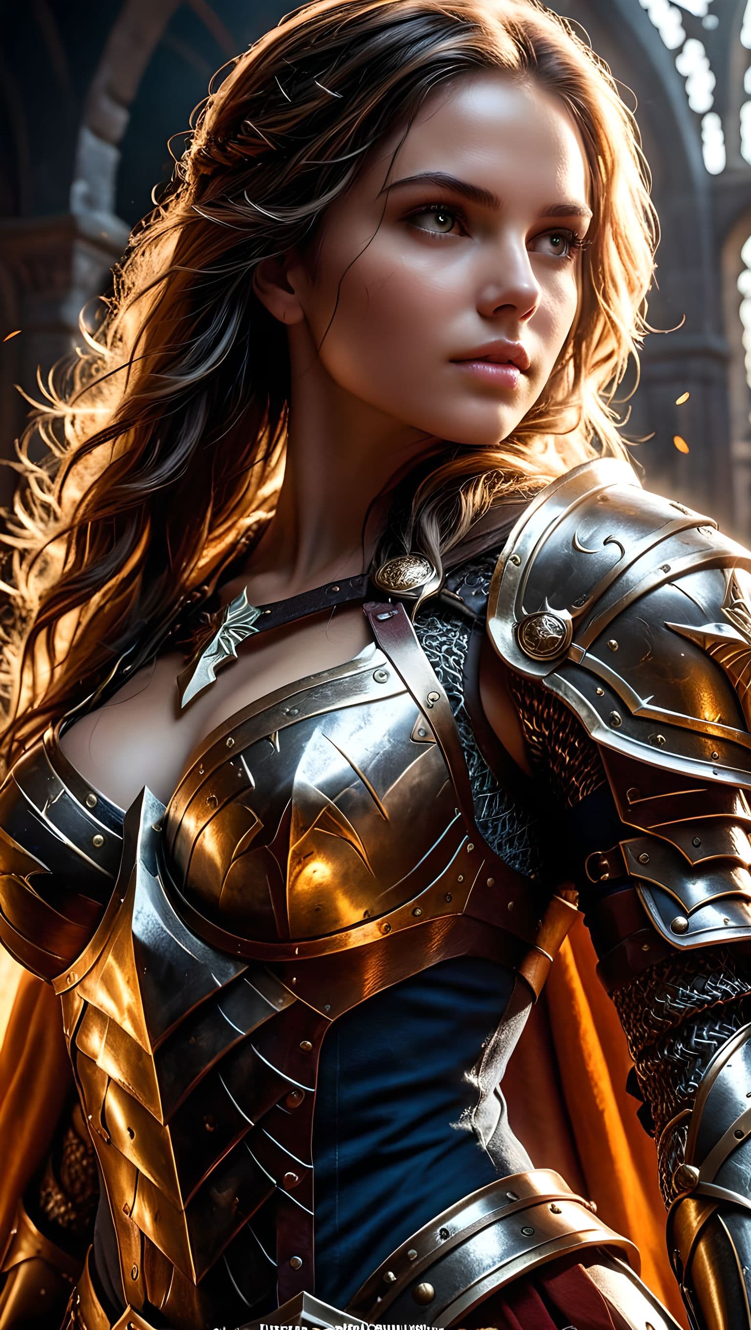 AI generated: A towering guardian, clad in ancient battle-worn armor, wielding a massive axe infused with primal e...
