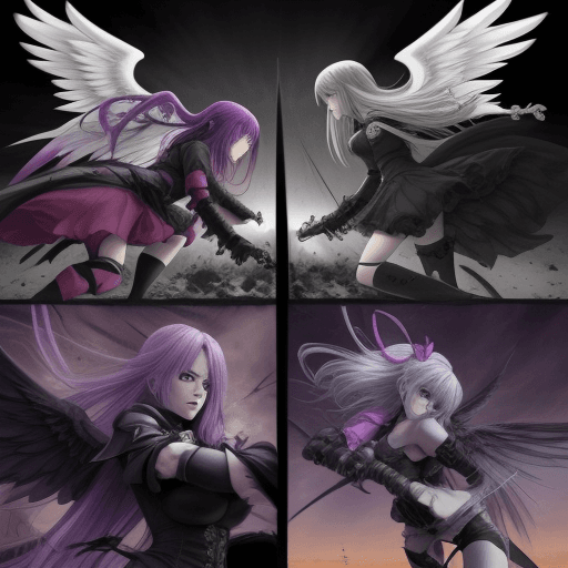 AI generated: Angels vs. Death fighting anime style


