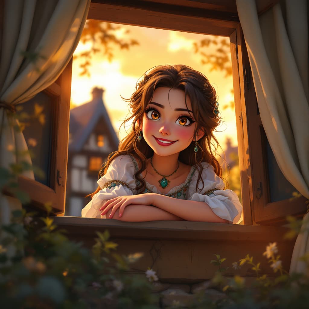 AI generated: Create a cartoony anime illustration of a medieval princess.The scene should be captured from a low ...