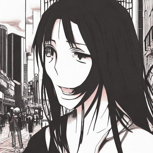 AI generated: perfect anime illustration, extreme closeup portrait of a pretty woman walking through the city