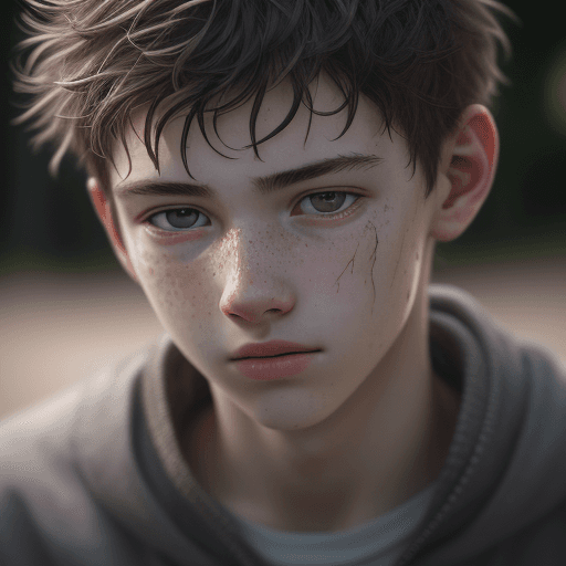 AI generated: RAW photo, portrait of an 20 years old boy, highly detailed textures, tired, run down, deep skin por...