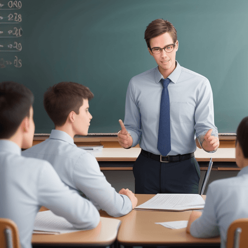 AI generated: I want an image that represents the teaching of accounting, that is a school teacher with his studen...