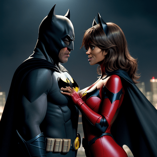 AI generated: Eddie Murphy as Batman and Halle Berry as Batgirl and Will Smith as red BAtman  