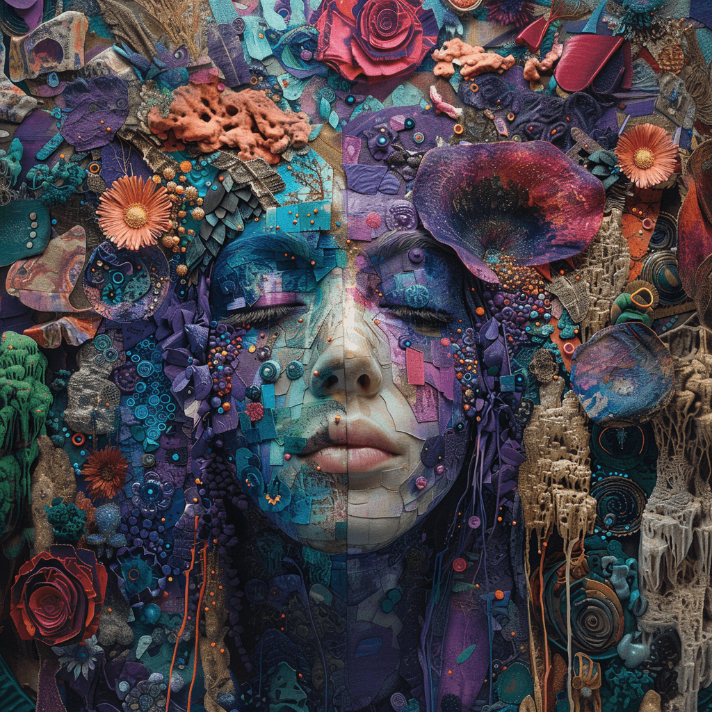 AI generated: several different paintings stacked on top of each other, in the style of intricate collage, fauvist...