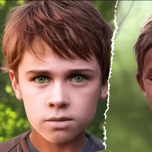 AI generated: Ultra realistic, a comparison between two boys (Simon and roger from Lord of the flies) with two dif...