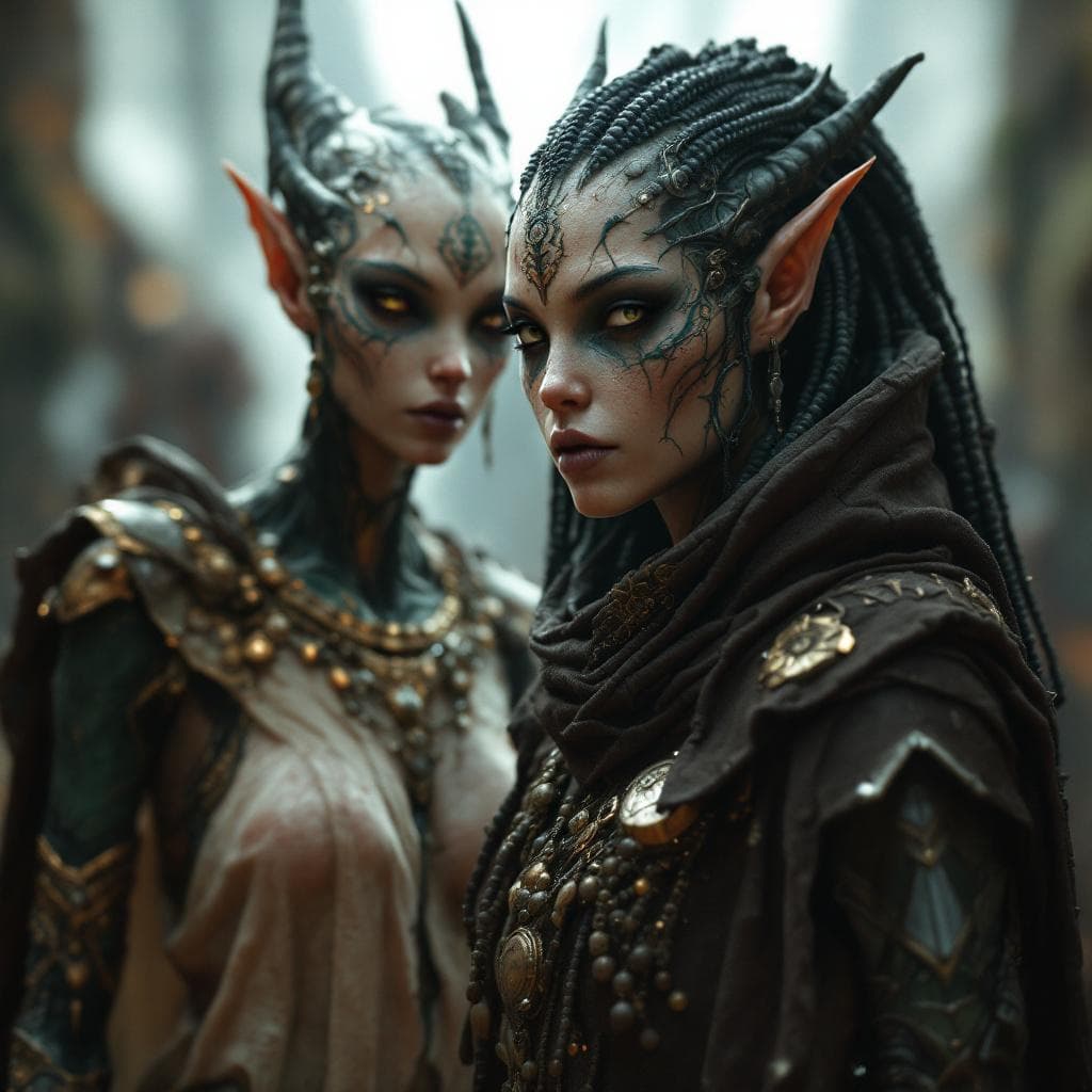 AI generated: Create unique, fleshly, organic, human-like species, Male and Female, that match this description. E...