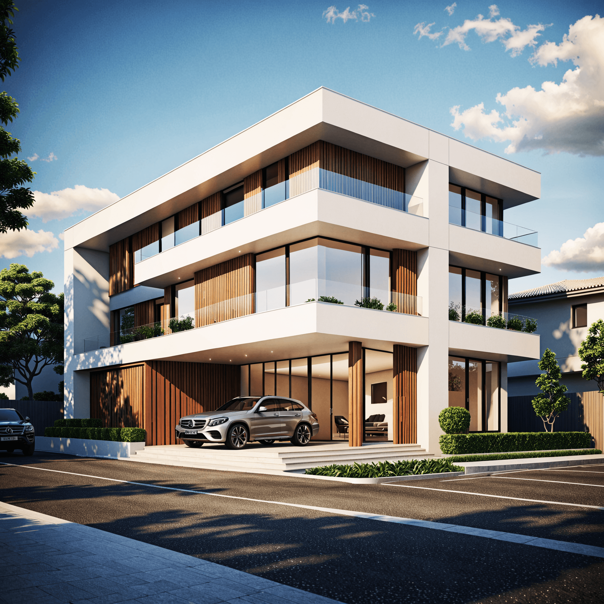 AI generated: photography, dynamic view, modernism mid-scale store facade design, Canon EOS 5D Mark IV, EF 24mm f/...