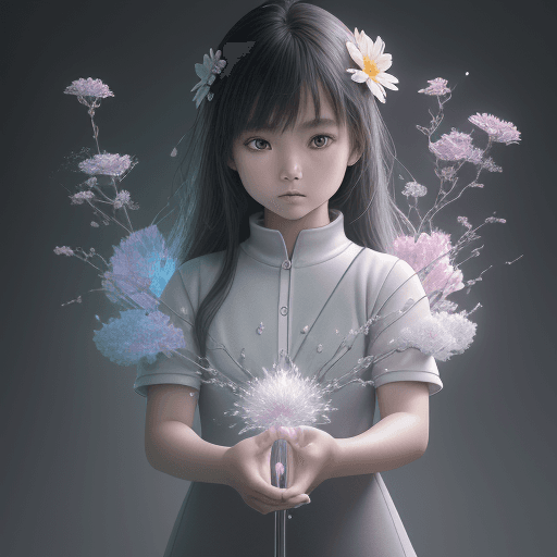 AI generated: Absolute harmony, Piercing gaze at point-blank range, The little jr. golfer asian girl , flower and ...
