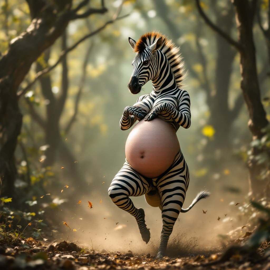 AI generated: Zebra belly dance in jungle 