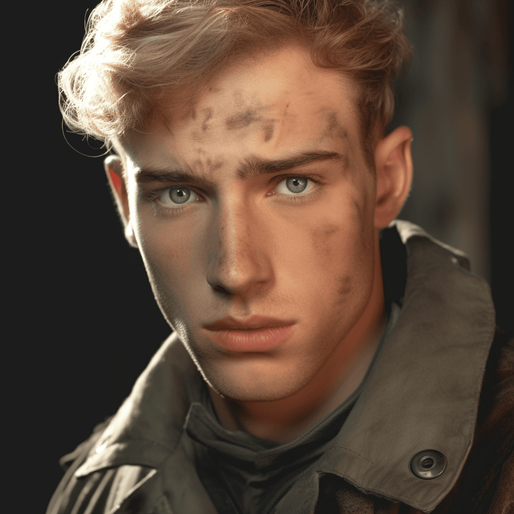 AI generated:  german soldier, world war 2, standing, perfect skin, no blemishes, muscular, perfect human eyes, pe...