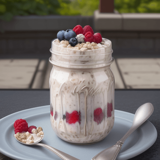 AI generated: hyper-realistic exterior photography, overnight oats with berries