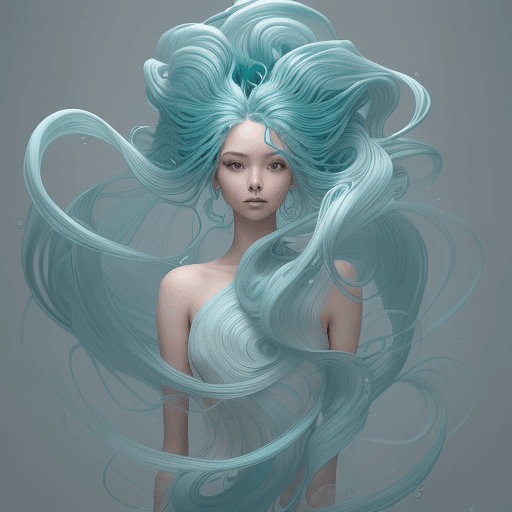AI generated:  an image of a person with a flowing, sculptural hairstyle and garment that echo the movement of wat...
