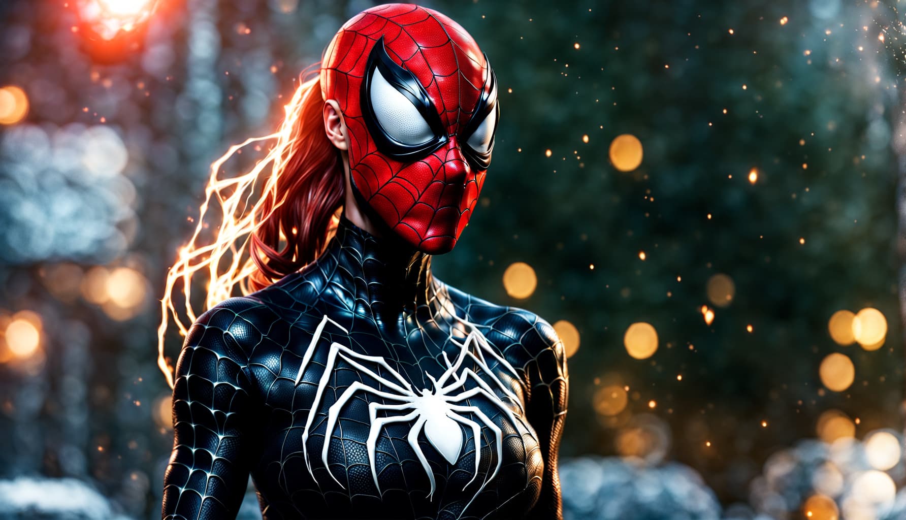 AI generated: CG unity wallpaper, a cute lady as  a spiderwoman, 4k, 8k, anatomically correct female torso, (slend...