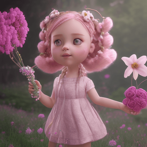 AI generated: A cute kind-hearted and nurturing young girl, with side braid pink hair, round face, soft smile line...