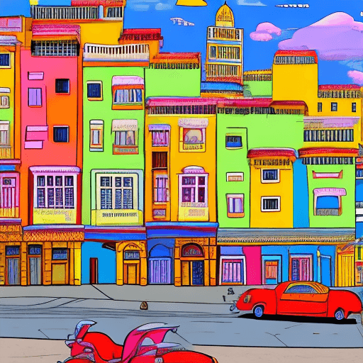 AI generated: a colorful building, in the style of intricate cityscapes, cartoon mis-en-scene, photo-realistic lan...