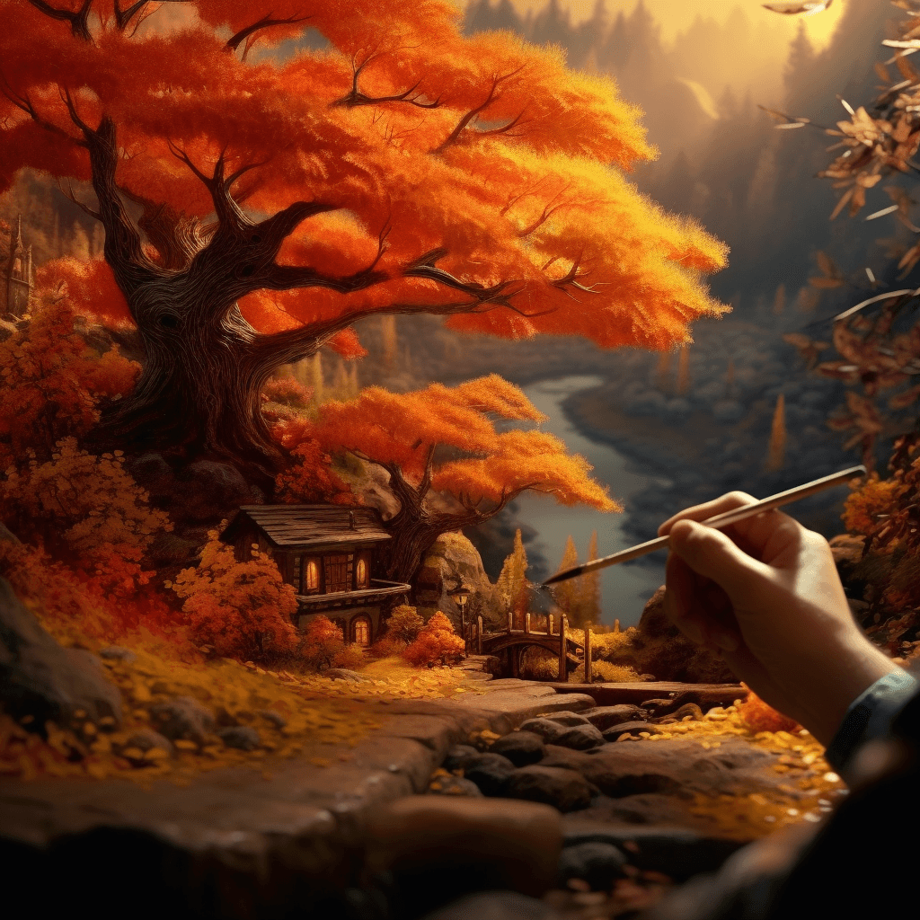 AI generated: Generate an oil painting that captures the essence of fall with rich colors and textured details., u...