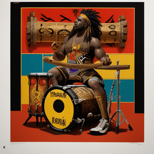 AI generated: a poster depicting a player with a drum, in the style of maximalist, Cuban iconography, black arts m...