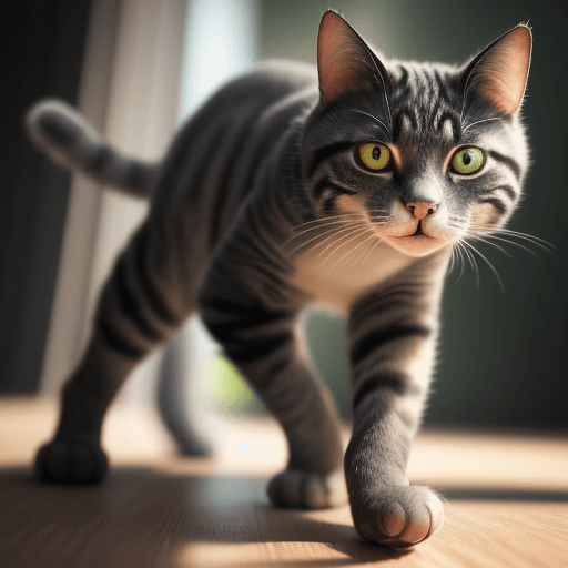 AI generated: home cat stalking its prey, front view, front facing, stealthy, dof, photography, photorealistic, 8k...